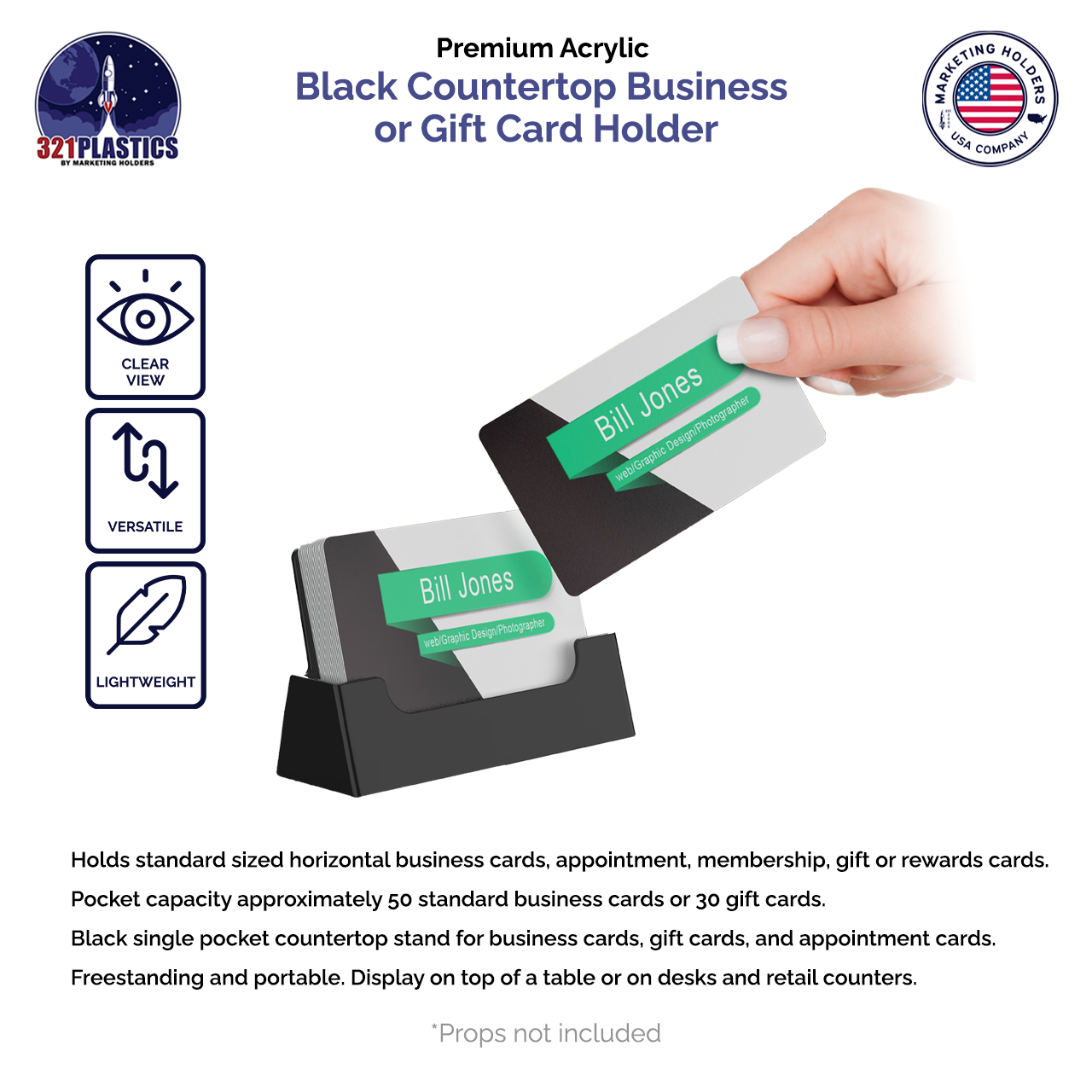 Black Business Card Holder Countertop Horizontal Display Stand