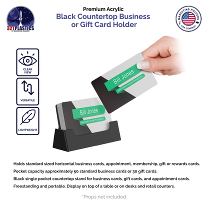 Black Business Card Holder Countertop Horizontal Display Stand