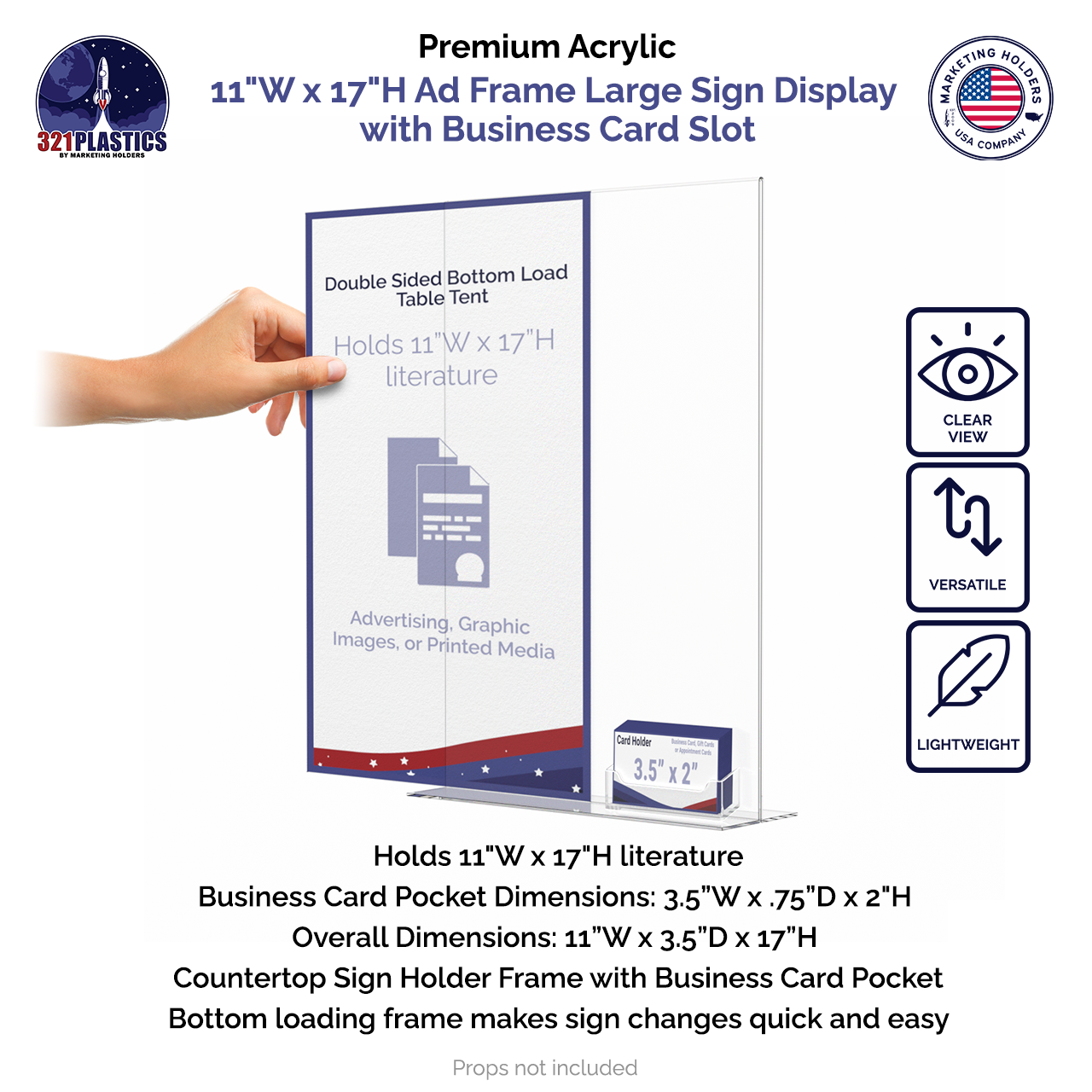11"W x 17"H Ad Frame Large Sign Display with Business Card Slot