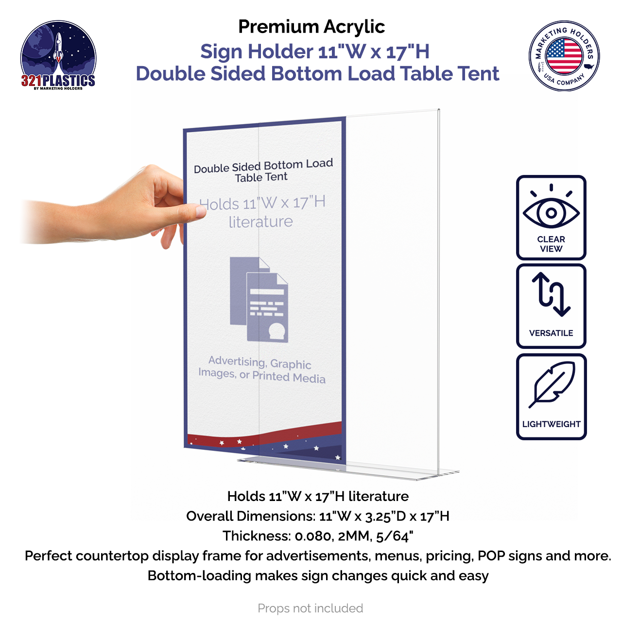 Sign Holder 11"W x 17"H Double Sided Bottom Load Table Tent