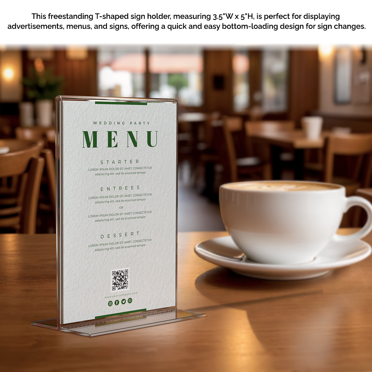 Sign Holder 3.5"W x 5"H Double Sided Bottom Load Table Tent