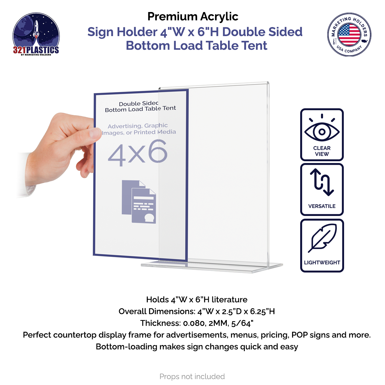 Sign Holder 4"W x 6"H Double Sided Bottom Load Table Tent