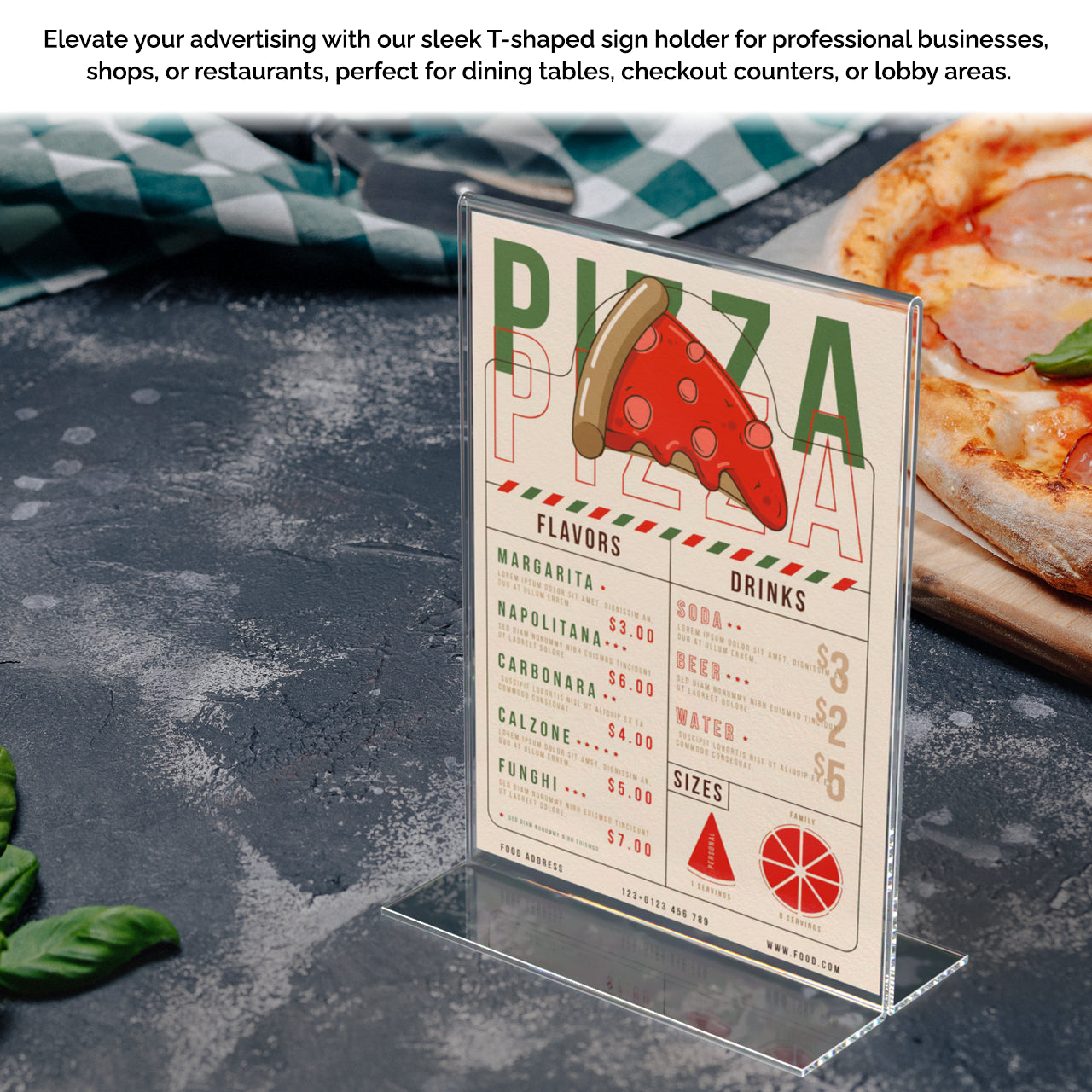 Sign Holder 5"W x 7"H Double Sided Bottom Load Table Tent