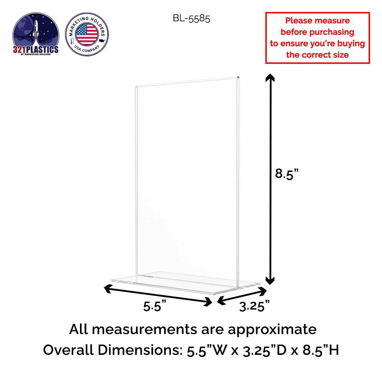 Sign Holder 5.5"W x 8.5"H Double Sided Bottom Load Table Tent
