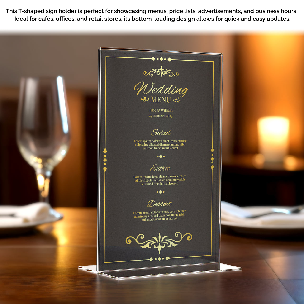 Sign Holder 5.5"W x 8.5"H Double Sided Bottom Load Table Tent