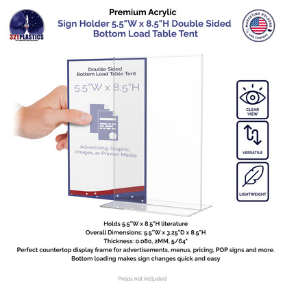 Sign Holder 5.5"W x 8.5"H Double Sided Bottom Load Table Tent