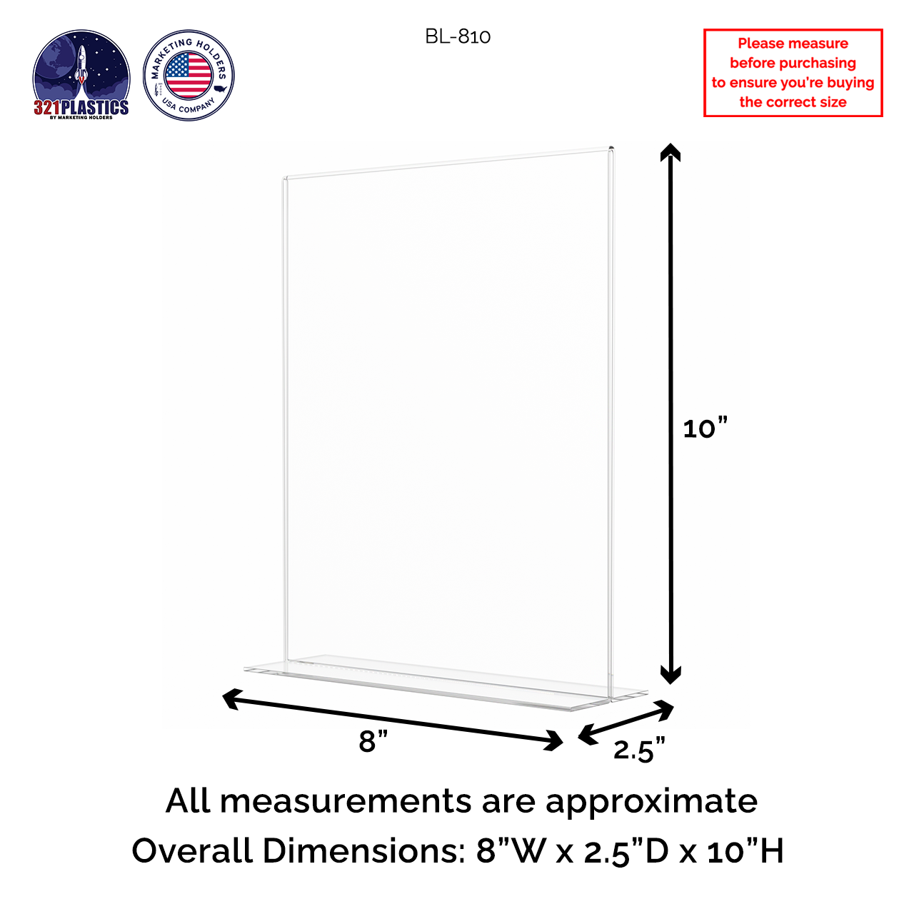 Sign Holder 8"W x 10"H Double Sided Bottom Load Table Tent