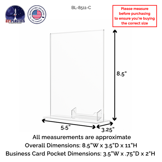 8.5"W x 11"H Table Ad Frame Sign Holder with Business Card Pocket