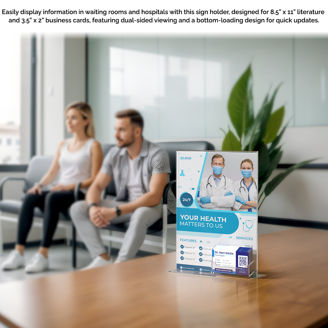 8.5"W x 11"H Table Ad Frame Sign Holder with Business Card Pocket