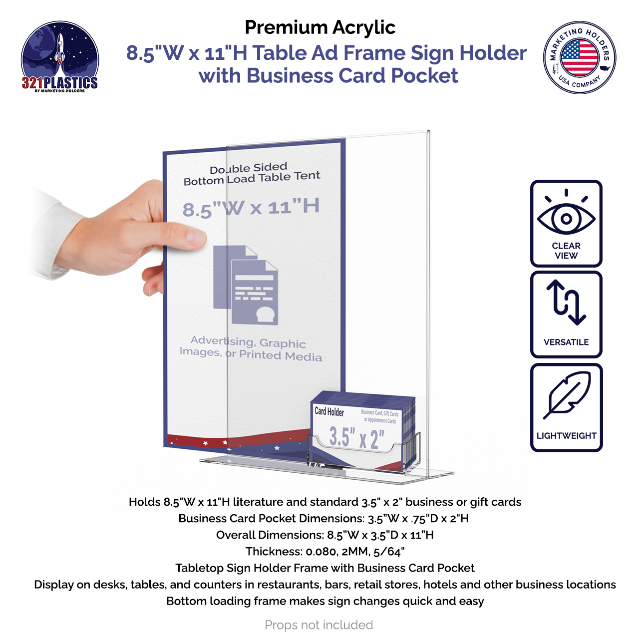 8.5"W x 11"H Table Ad Frame Sign Holder with Business Card Pocket