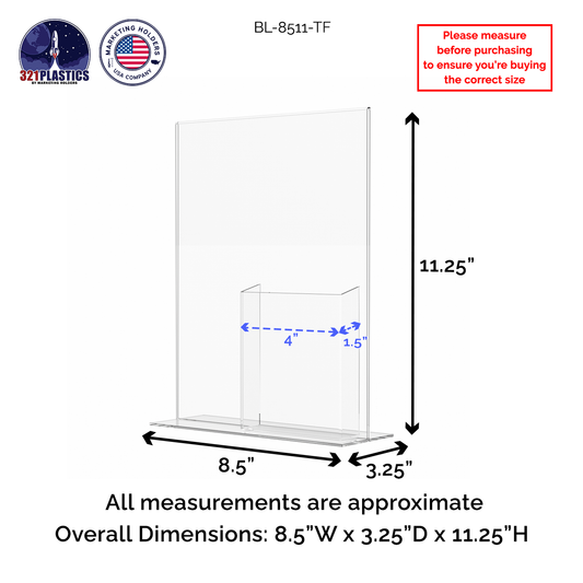 Sign Holder 8.5"W x 11"H with 4"W Trifold Brochure Pocket