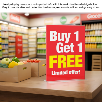 Sign Holder 8.5"W x 11"H Double Sided Bottom Load Table Tent