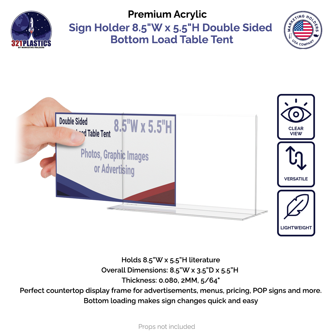 Sign Holder 8.5"W x 5.5"H Double Sided Bottom Load Table Tent
