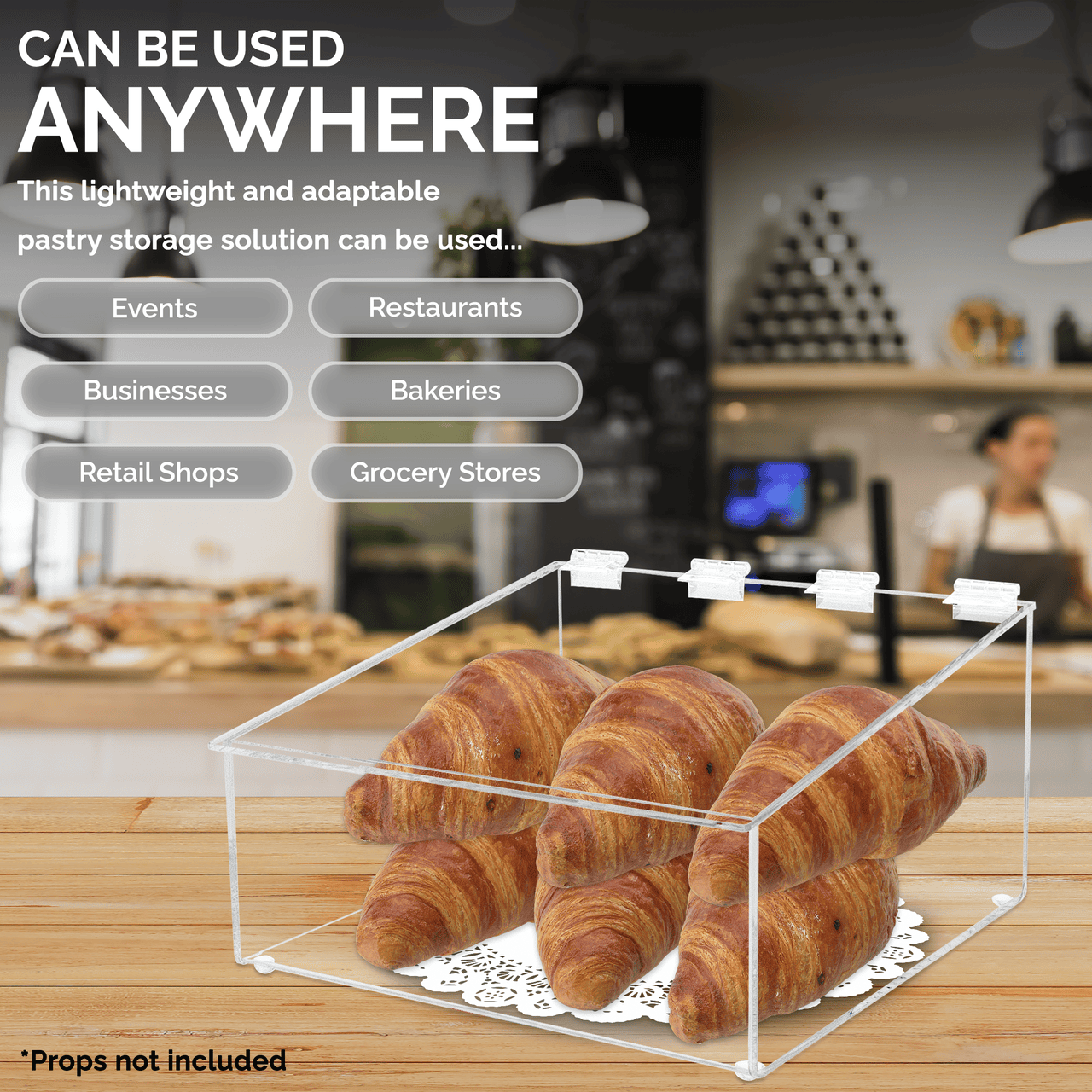 Ten Inch Wide Bread Bin Food Retail Container Hinged Box on tabletop