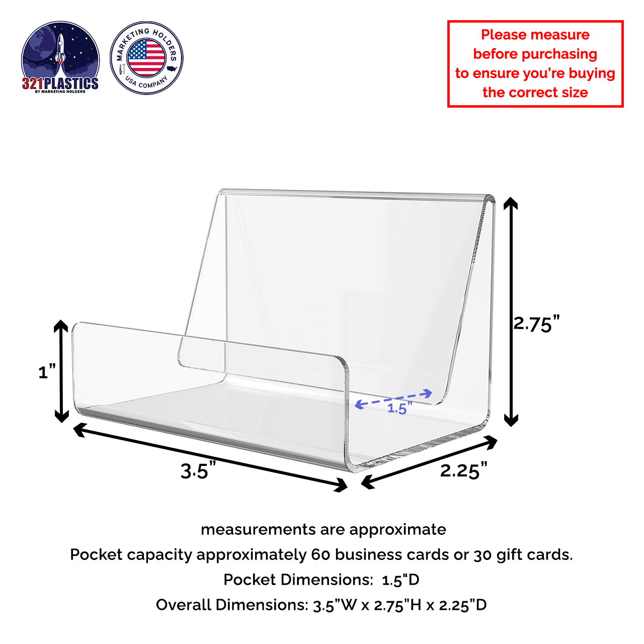 Business Card Holder Countertop Clear Acrylic with Open Sides