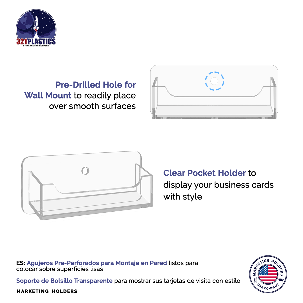 Business Card Holder Clear Horizontal Single Pocket Wall Mount