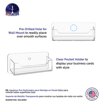Business Card Holder Clear Horizontal Single Pocket Wall Mount