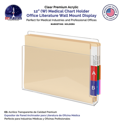 12"W Medical Chart Holder Office Literature Wall Mount Display