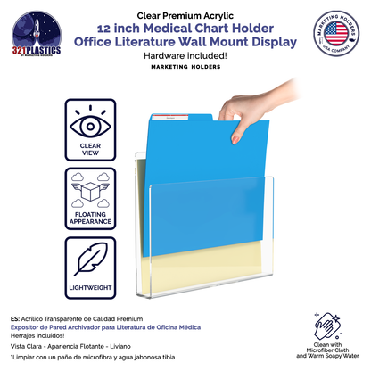 12"W Medical Chart Holder Office Literature Wall Mount Display