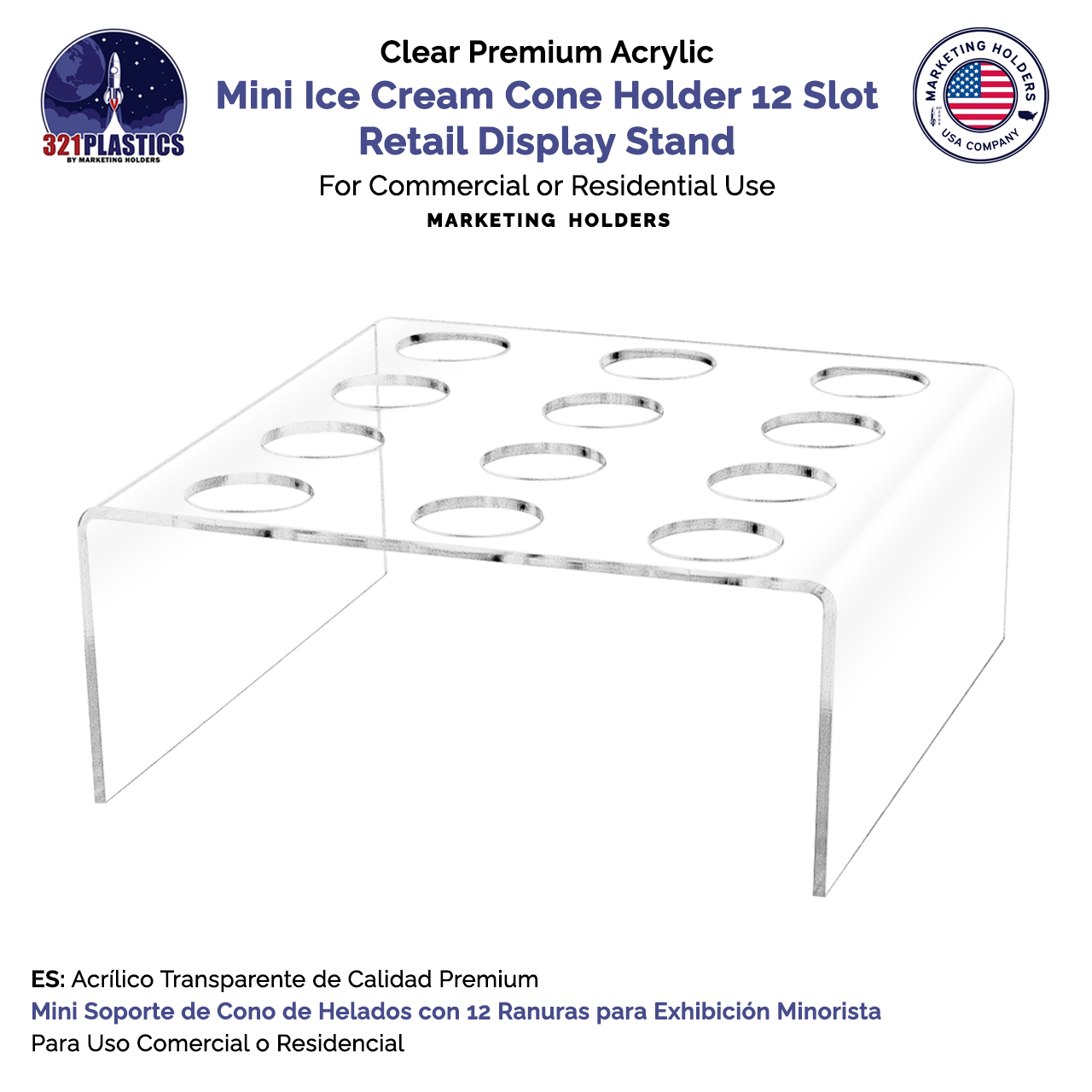 Mini Waffle Ice Cream Cone Holder 12 Slot Retail Display Stand