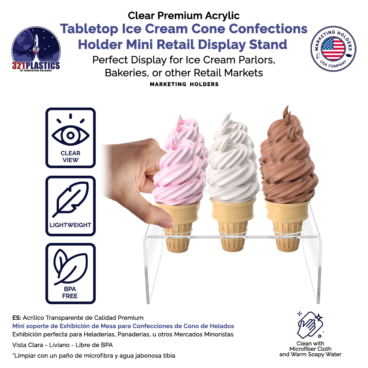 Mini Waffle Ice Cream Cone Holder 12 Slot Retail Display Stand