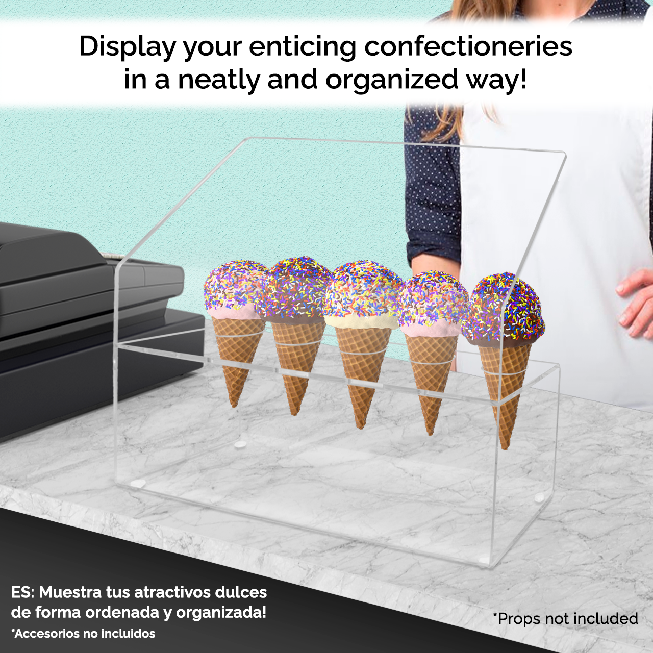 5 Slot Ice Cream Cone Dessert Holder With Slanted Sneeze Guard