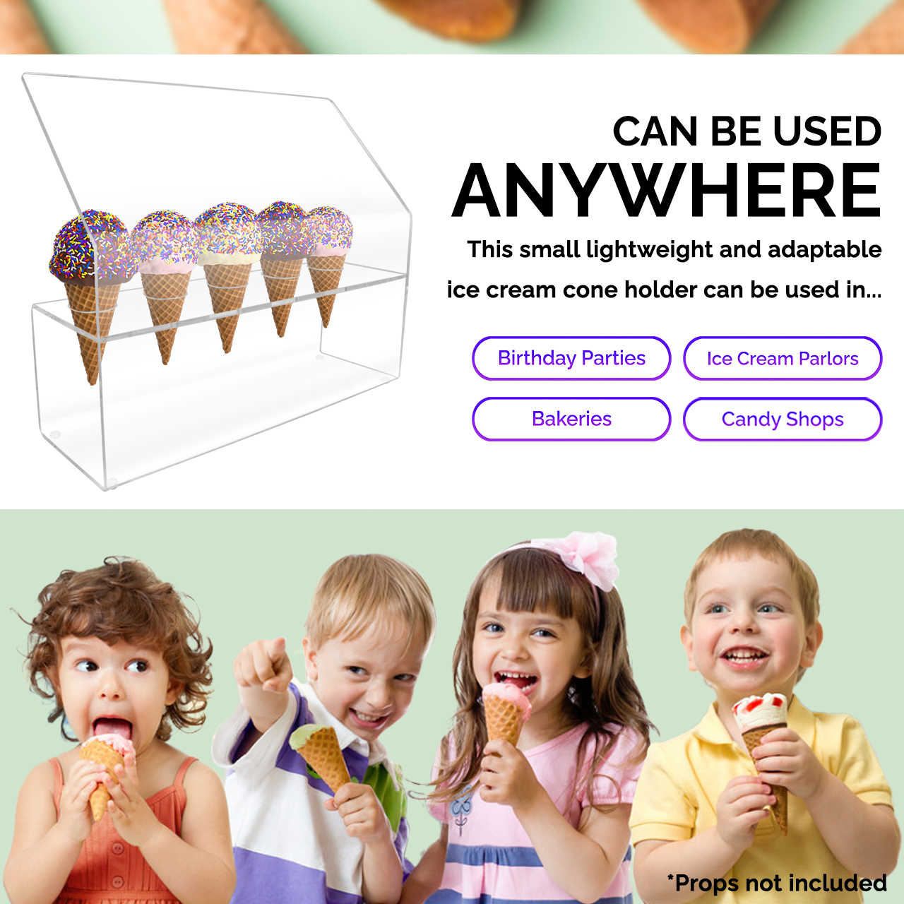 5 Slot Ice Cream Cone Dessert Holder With Slanted Sneeze Guard