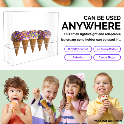 Ice Cream Cone Display Holder 5 Slot With Clear Sanitary Shield