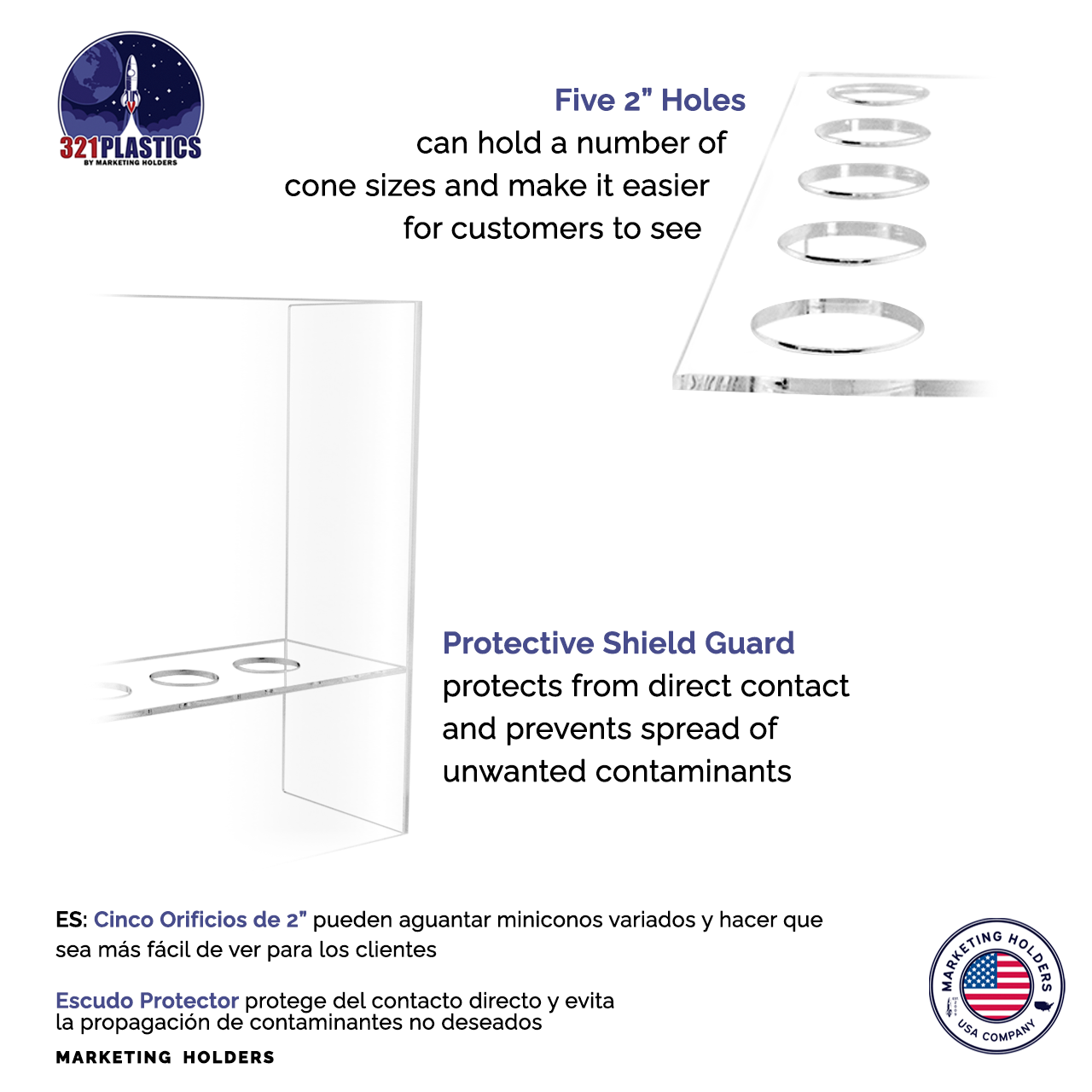 Ice Cream Cone Display Holder 5 Slot With Clear Sanitary Shield