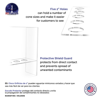 Ice Cream Cone Display Holder 5 Slot With Clear Sanitary Shield