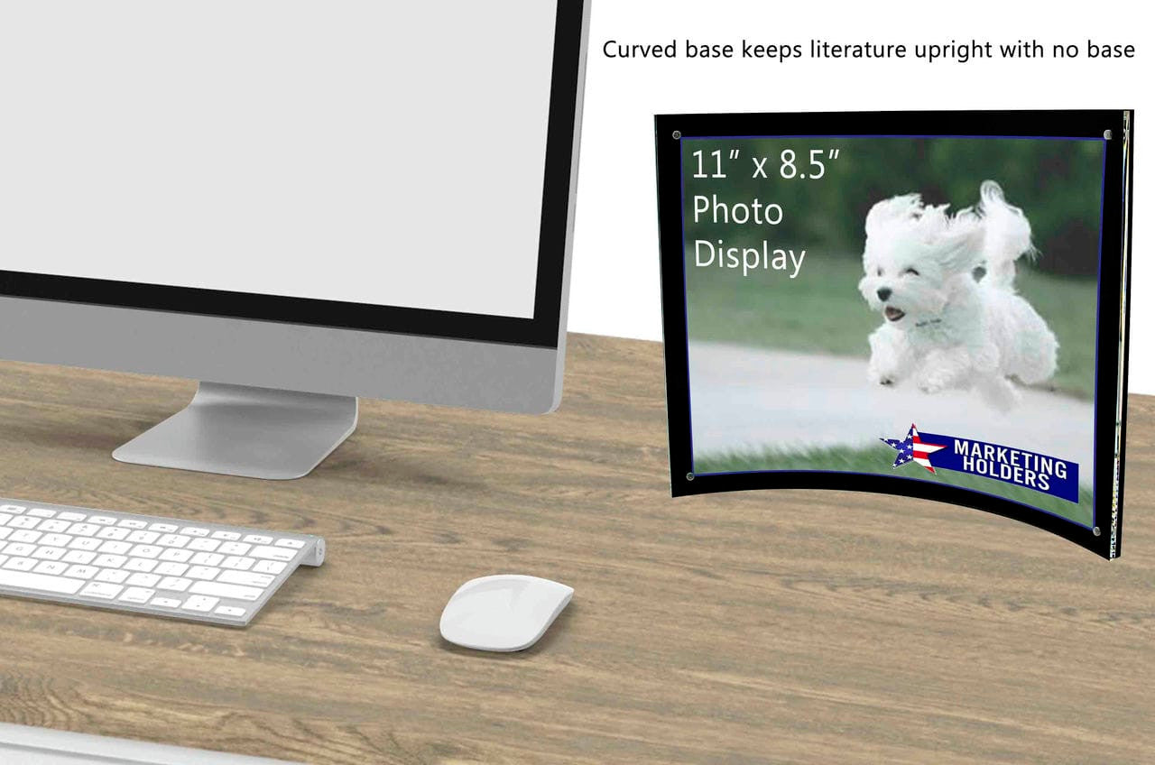 Eleven Inches Wide by Eight and a Half Inches High Sign Holder Curved with Black Back Table Countertop Display with Literature