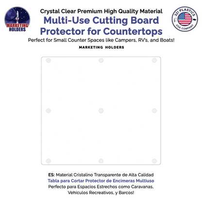 Flat Cutting Board with Rubber Bumpers for Countertops Clear Acrylic