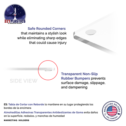 Flat Cutting Board with Rubber Bumpers for Countertops Clear Acrylic
