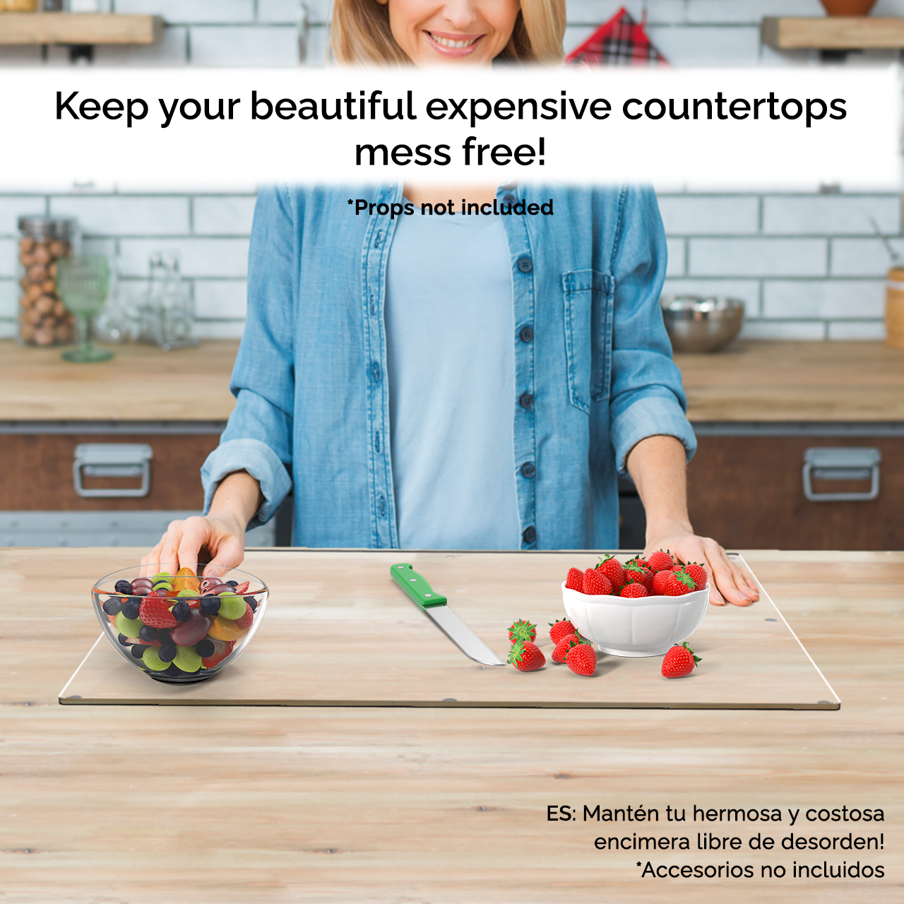 Flat Cutting Board with Rubber Bumpers for Countertops Clear Acrylic