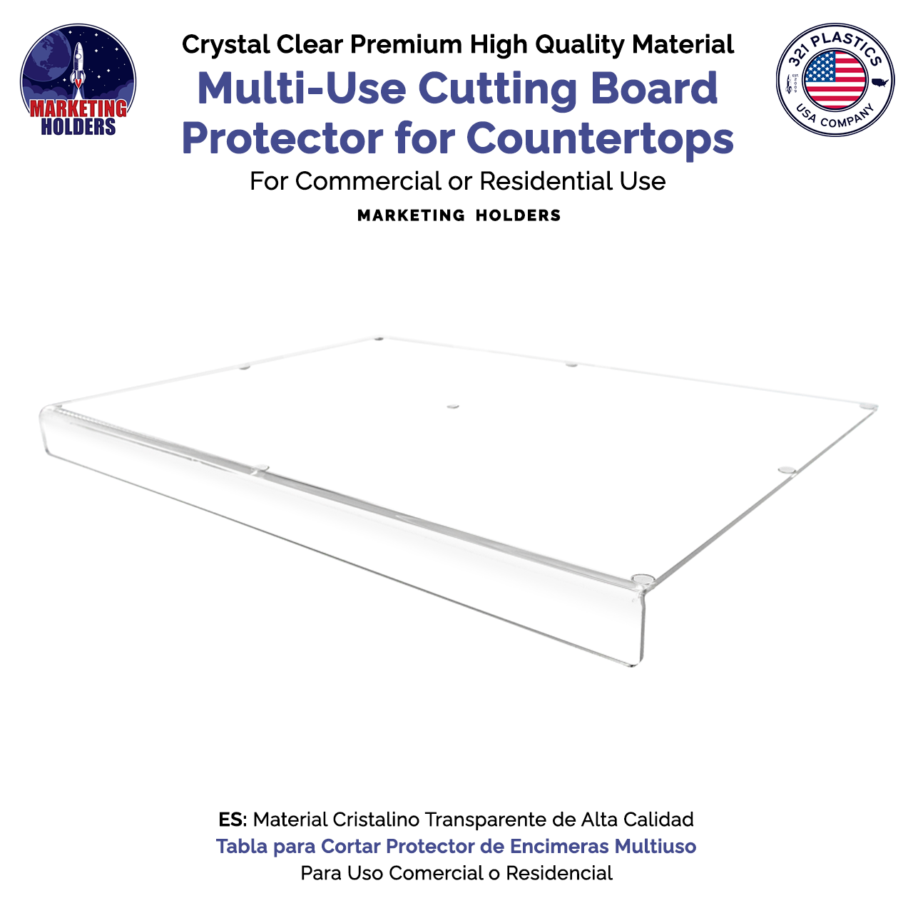 Cutting Board with Lip for Countertops Clear Acrylic