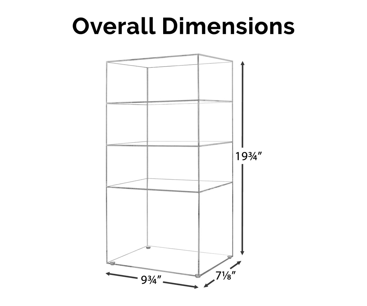 9.75" x 7" x 19.75" Three Shelf Showcase Display Clear Acrylic Cabinet