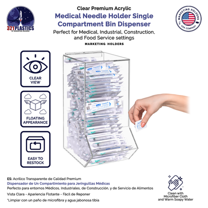 Medical Needle Holder Single Compartment Bin Acrylic Dispenser