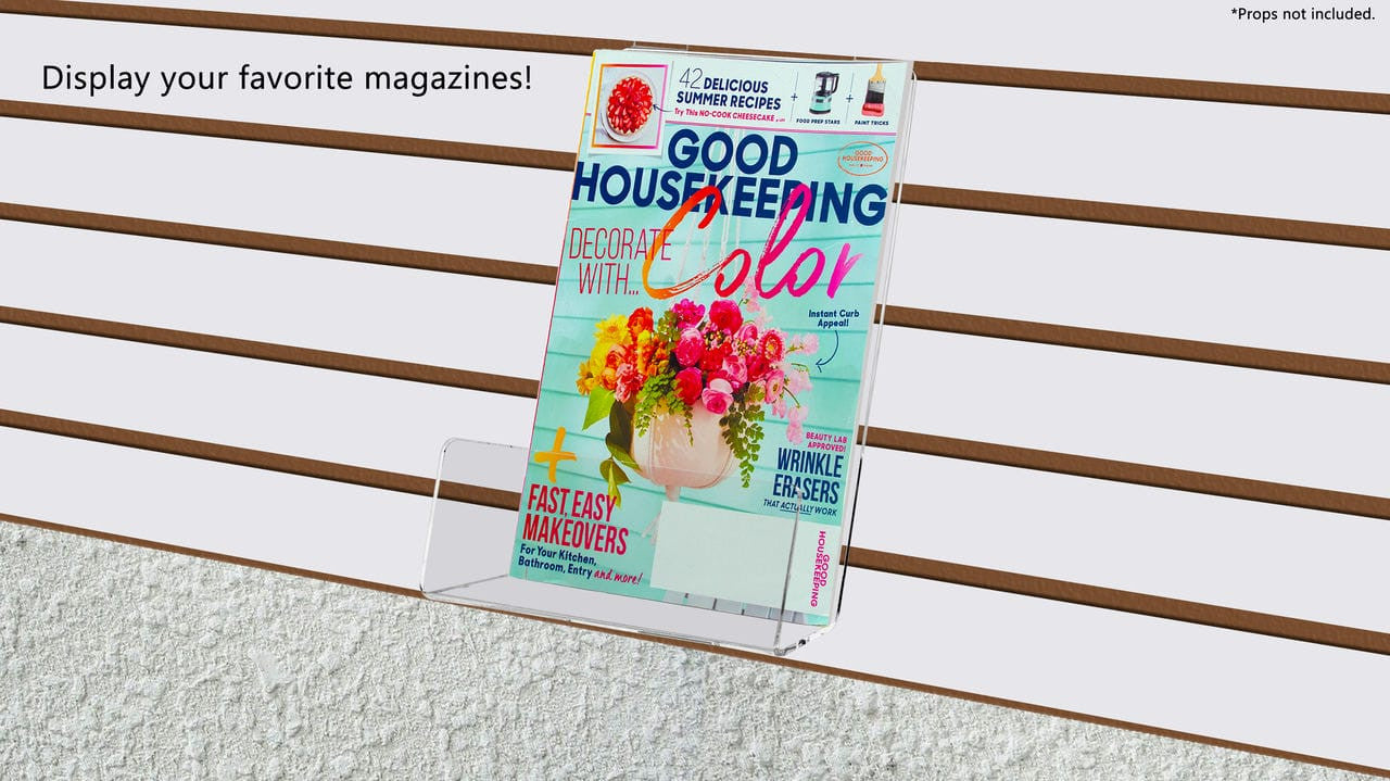 6"W Slatwall Easel Book Shelf with Deep Lip Clear Plastic