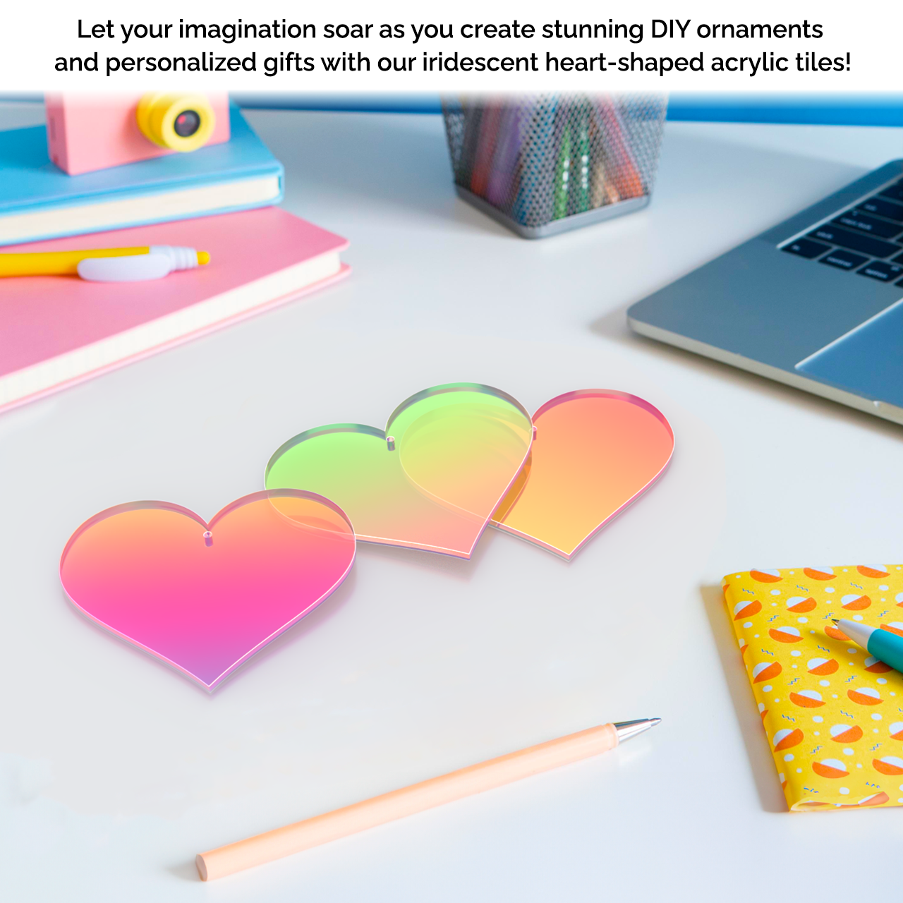 Heart Shaped Iridescent 3" Acrylic with Hole for Crafts and Party Decor