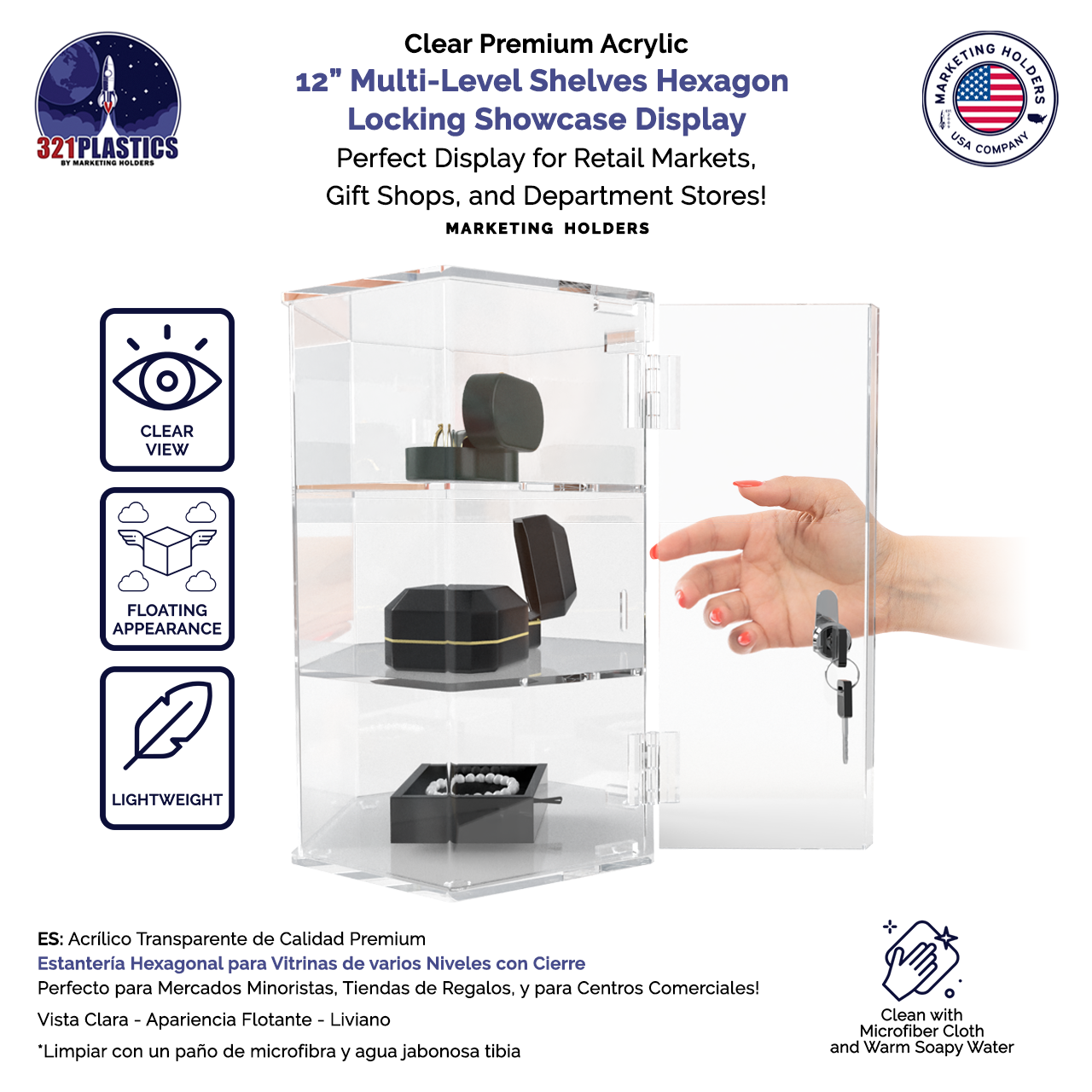 Hexagonal Locking Retail Display Cabinet