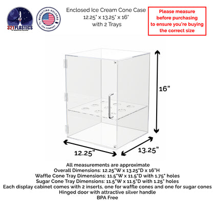 Enclosed Ice Cream Cone Case 12.25" x 13.25" x 16" with 2 Trays