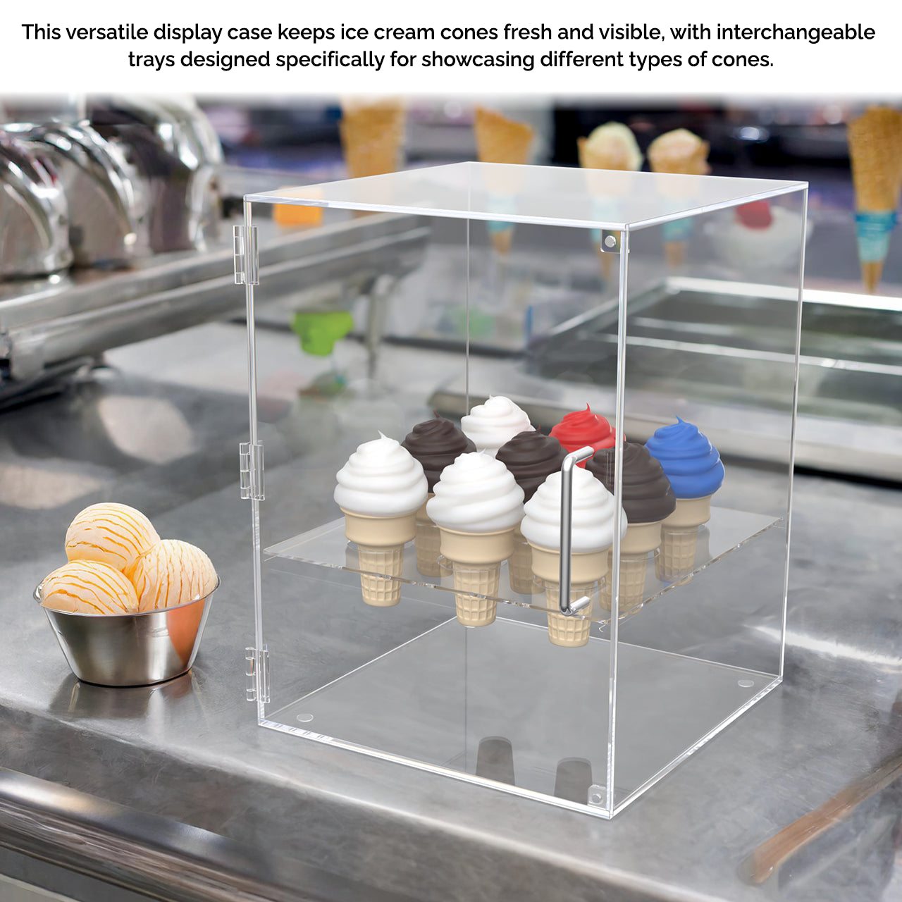 Enclosed Ice Cream Cone Case 12.25" x 13.25" x 16" with 2 Trays