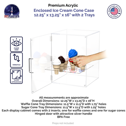 Enclosed Ice Cream Cone Case 12.25" x 13.25" x 16" with 2 Trays