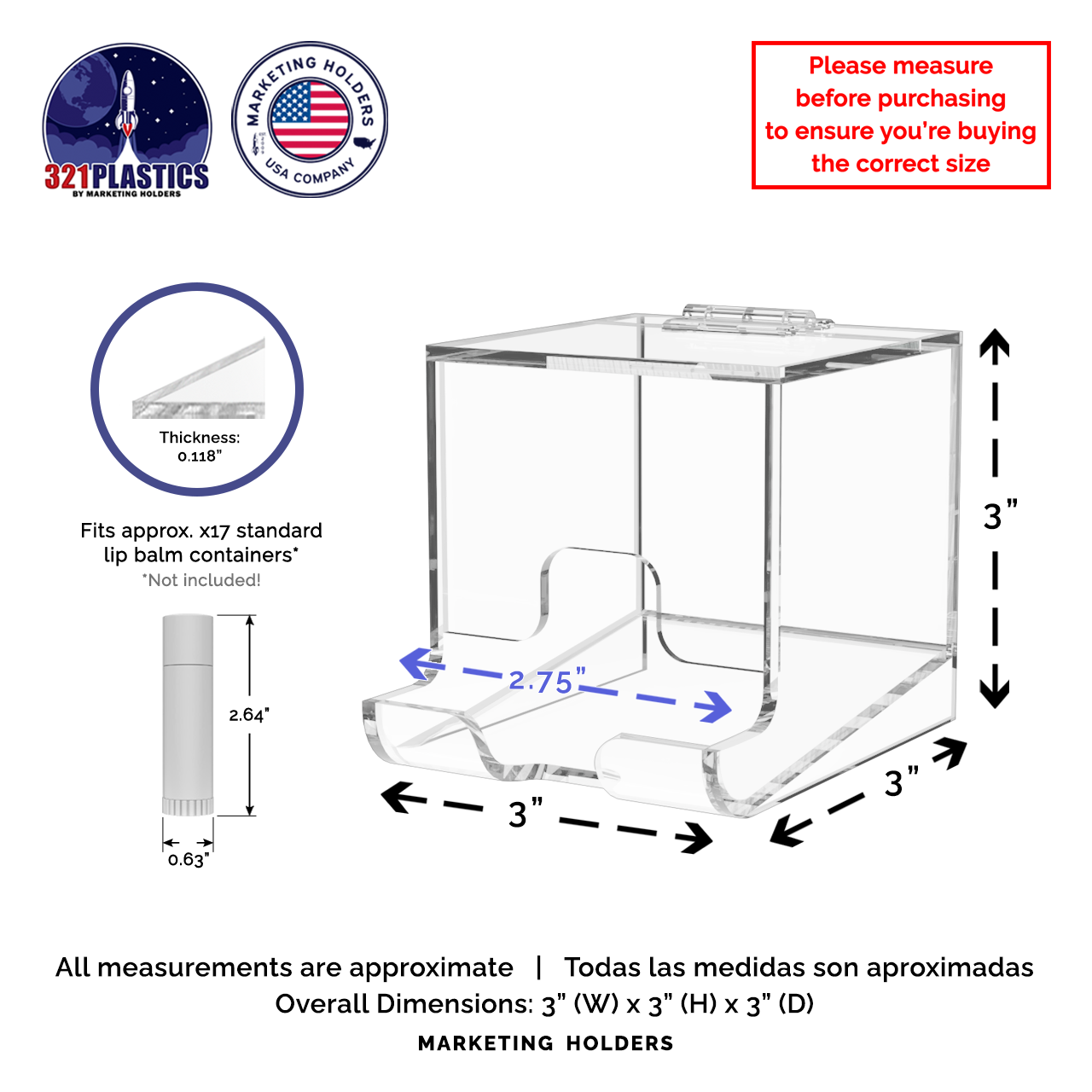 3"W Lip Balm Holder Lipstick Makeup Storage Easy Reach Cutaway