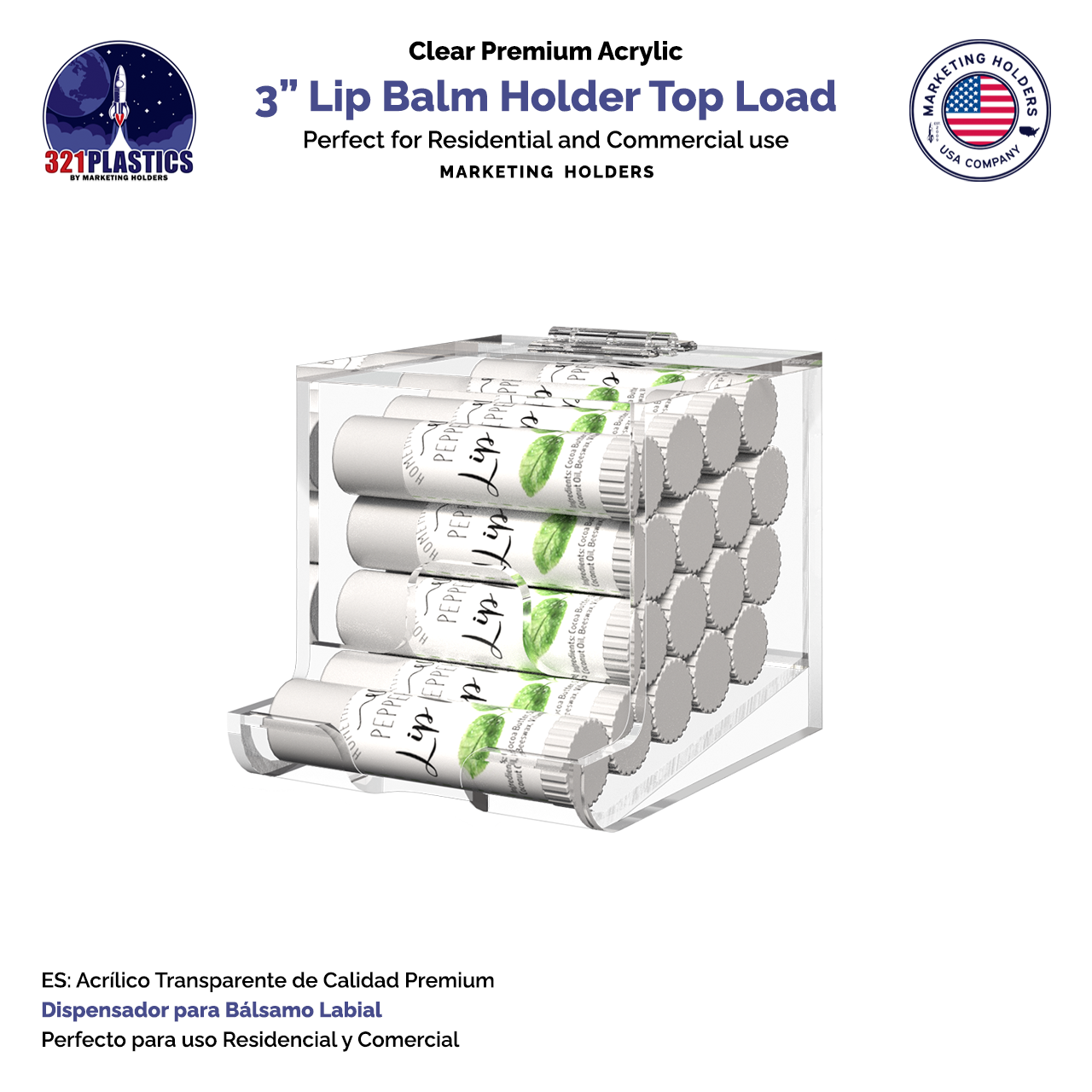 3"W Lip Balm Holder Lipstick Makeup Storage Easy Reach Cutaway