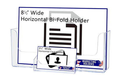 8.5"W Horizontal Bifold Brochure Holder with Business Card Pocket