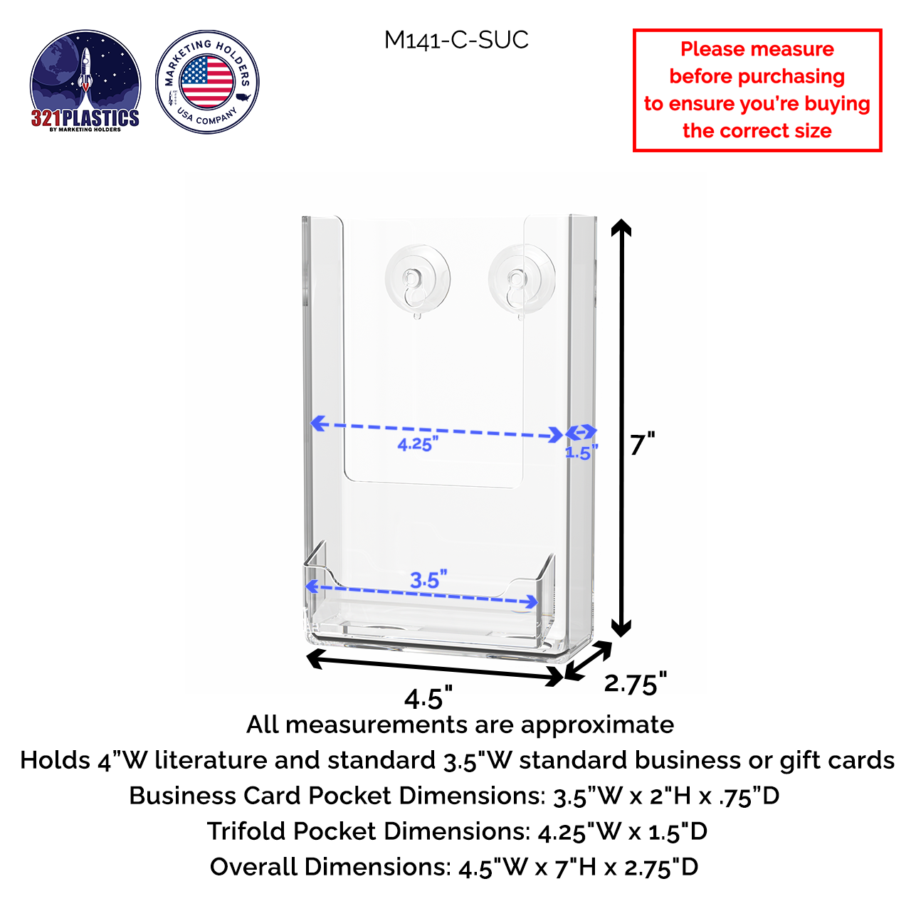 4"W Tri Fold Display With Business Card Pocket With Suction Cups