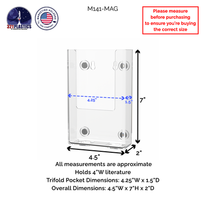 4"W Magnetic Trifold Brochure Holder Metal Mount Display
