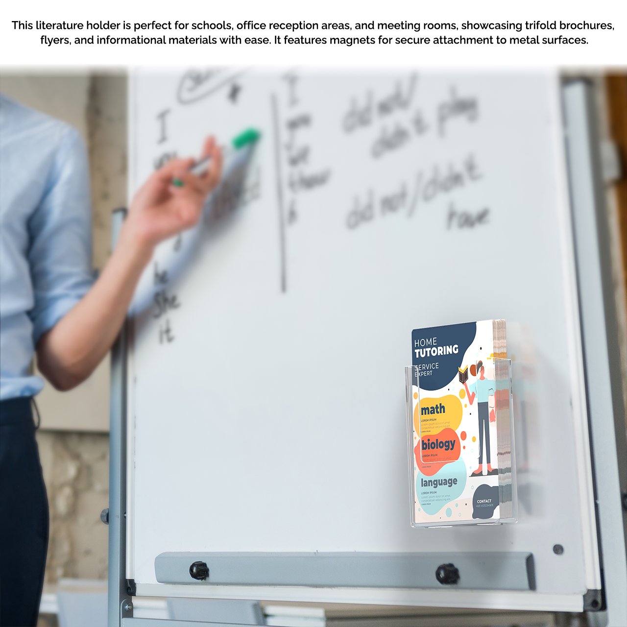 4"W Magnetic Trifold Brochure Holder Metal Mount Display