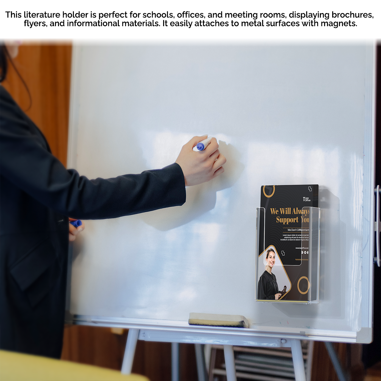 4"W Magnetic Trifold Brochure Holder Metal Mount Display